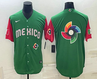 Mens Mexico Baseball 2023 Green World Big Logo With Patch Classic Stitched Jerseys